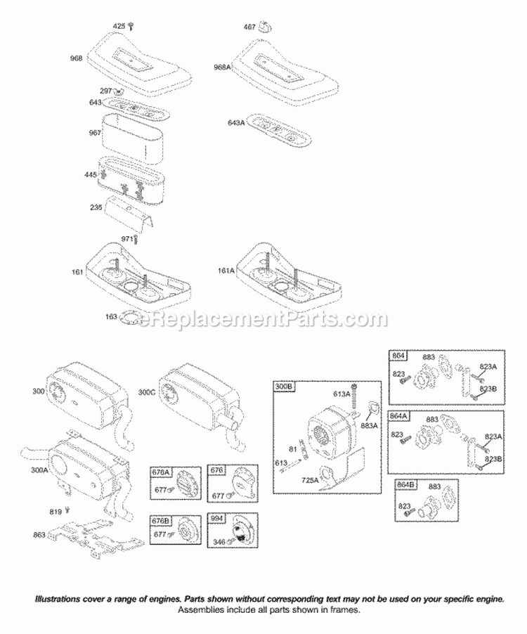 Air Cleaner Muffler Diagram and Parts List for  Briggs and Stratton Engine